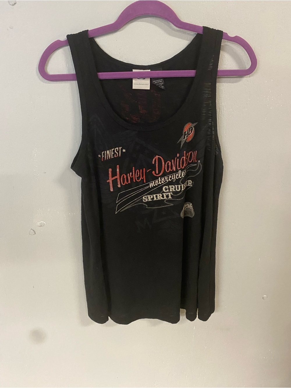 Harley-Davidson Black Tank Top with Red and Cream Graphic